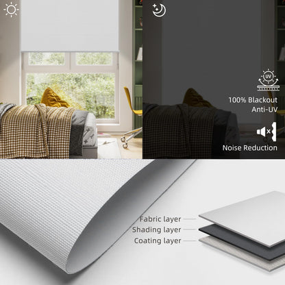 SmartWings Motorized Roller Shades 100% Blackout Work with Matter Homekit Over Thread, Alexa, Z-Wave, Smart Blinds for Windows, Cordless Remote Control Optional, Customized Size, Essential White