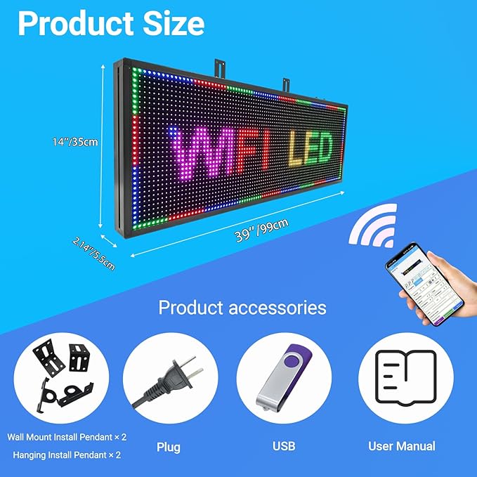 P10 LED Signs, Scrolling Led Programmable Sign Display 39"x14", WiFi Control - Image 3
