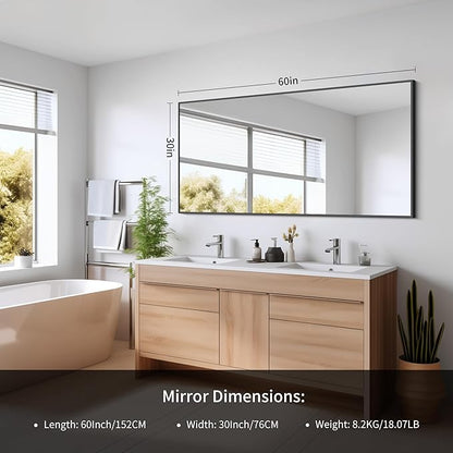 Black Bathroom Mirror for Wall, 60x30 Inch Rectangle Mirrors - Image 3