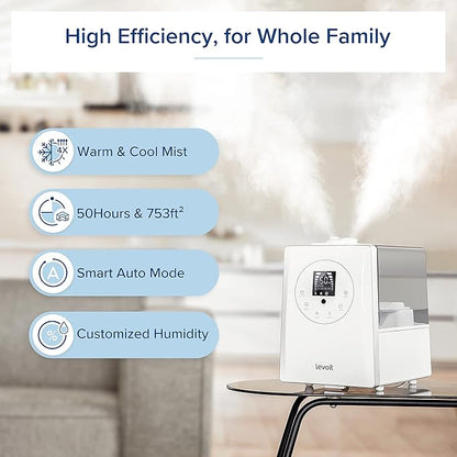 LEVOIT Humidifiers for Bedroom Large Room Home, 6L Warm and Cool Mist - Image 2