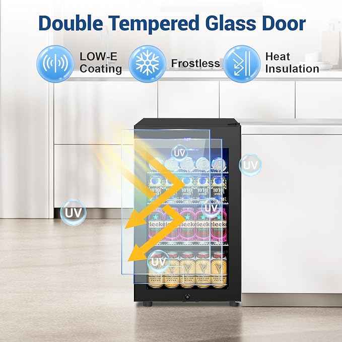17 Inch Black Beverage Refrigerator- 126 Can Glass Door Beer Cooler - Image 4