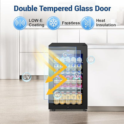 17 Inch Black Beverage Refrigerator- 126 Can Glass Door Beer Cooler - Image 4