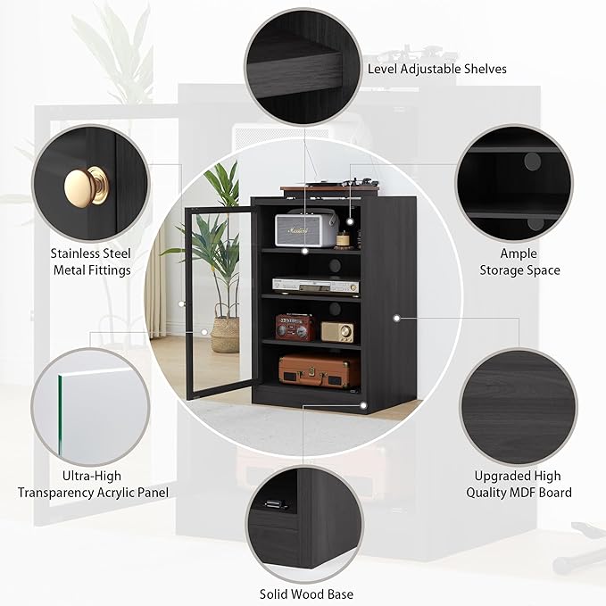 LEVNARY Media Cabinet with Door, AV Media Storage Shelf with Cable Management - Image 6