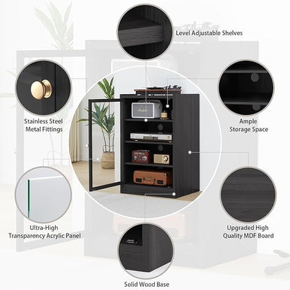 LEVNARY Media Cabinet with Door, AV Media Storage Shelf with Cable Management - Image 6