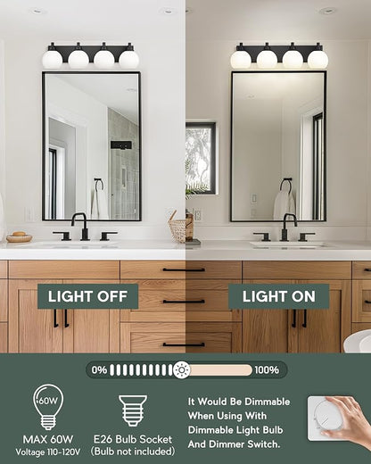 METWET Bathroom Light Fixtures, 4 Light Matte Black Vanity Light, 26 Inch - Image 2
