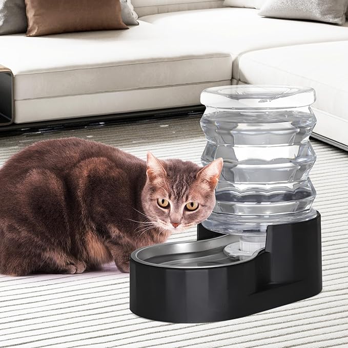 RIZZARI Dog Water Bowl Dispenser: 5L Black Stainless Steel Gravity Feeder - Image 6