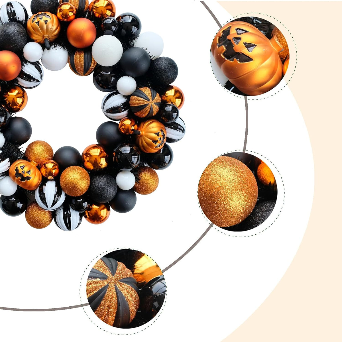 Happy Halloween Wreath for Front Door, 18” Artificial Ball Wreaths Door Decor...