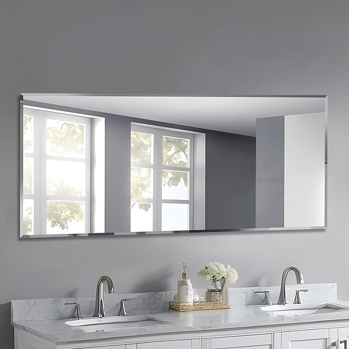 60x28 Inch Bathroom Mirror Frameless Beveled Edge Rectangle Wall Mirror - Image 8