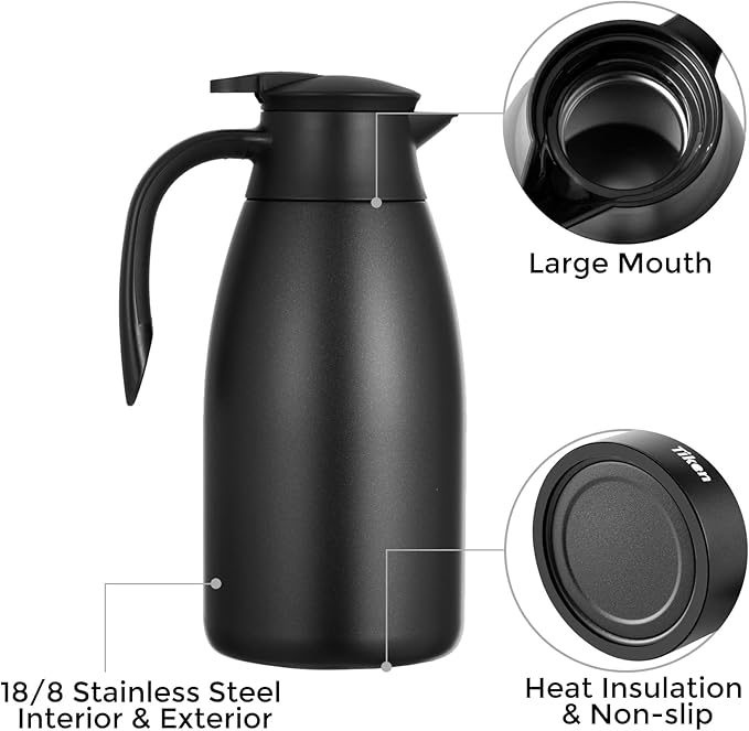 Tiken 85 Oz Thermal Coffee Carafe, Stainless Steel Insulated Vacuum Coffee - Image 3