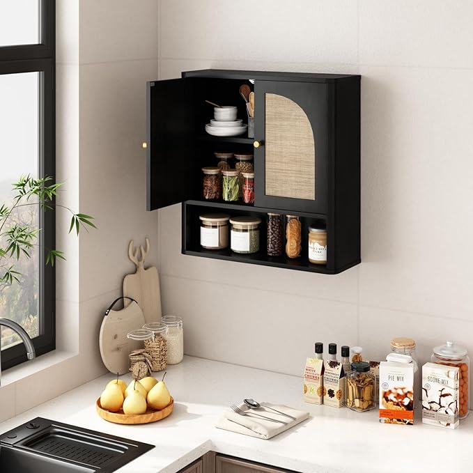 RUSTOWN Rattan Bathroom Wall Cabinet, Over The Toilet Storage Cabinets - Image 7