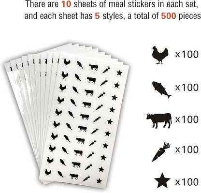 10 Sheets(500 Qty) Meal Stickers,Wedding Food Choice Sticker for Place Cards, Beef, Chicken,Fish (Black)