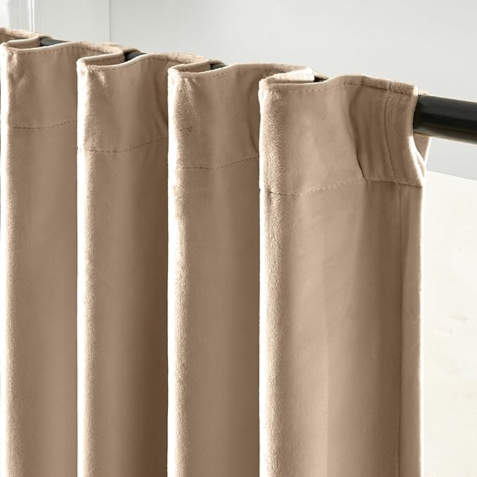Lazzzy Cream Velvet Extra Long Curtains 108 Inches Long Blackout Thermal - Image 2