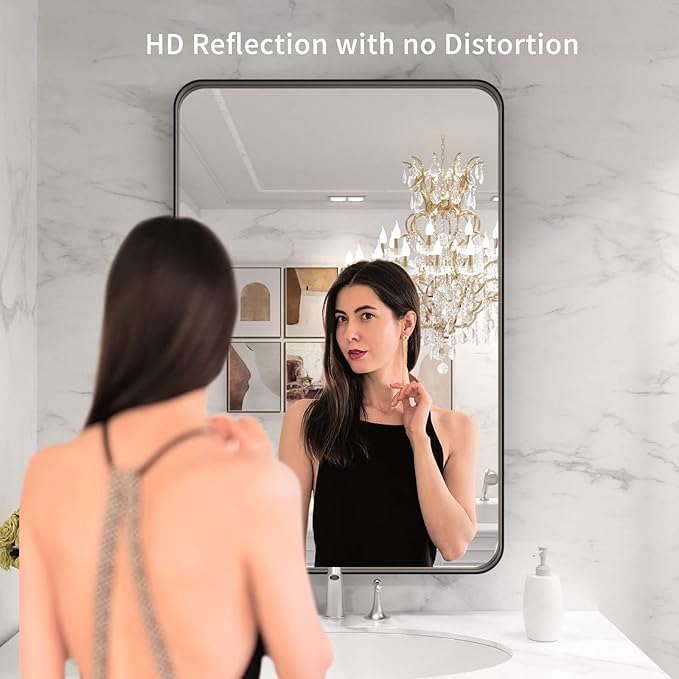 LOAAO 28X36 Inch Black Metal Framed Bathroom Mirror - Image 2