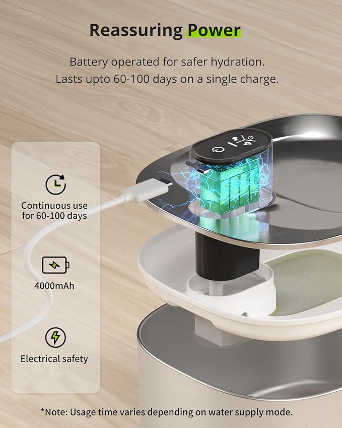 Wireless Cat Water Fountain Stainless Steel, 135floz/4L Battery Operated - Image 4