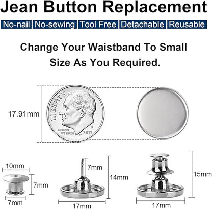 TOOVREN 8 Sets Jean Buttons for Loose Jeans, No Sew No Tool Instant Replacement - Image 3