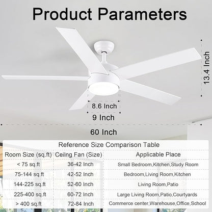 POCHFAN 60 Inch White Ceiling Fans - Image 4