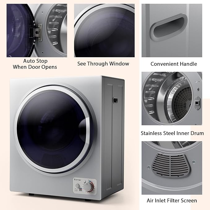 COSTWAY Compact Laundry Dryer, 110V Electric Portable Clothes Dryer - Image 6