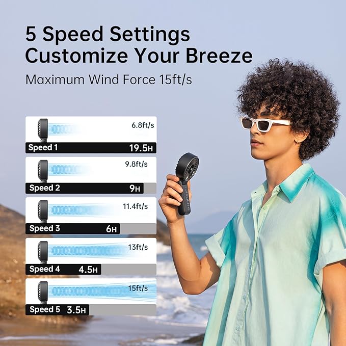 JISULIFE Handheld Fan Life7 – Ultimate Flexibility: High-Power Motor, LED - Image 3
