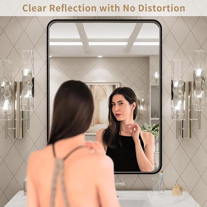 LOAAO 24X32 Inch Black Metal Framed Bathroom Mirror - Image 2