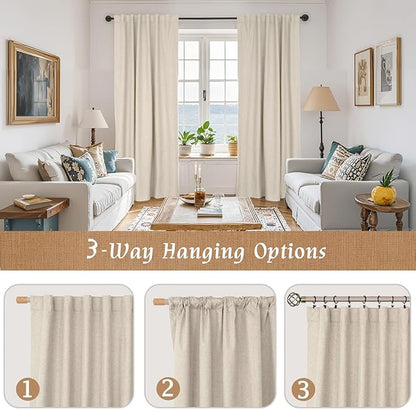 LAMIT Oatmeal 100% Blackout Linen Curtains, 63 Inches Linen Textured Thermal - Image 9