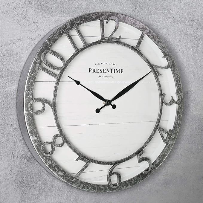 Presentime & Co 13" Farmhouse Series Wall Clock, Quartz Movement, Shiplap Style - Image 2