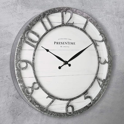 Presentime & Co 13" Farmhouse Series Wall Clock, Quartz Movement, Shiplap Style - Image 2