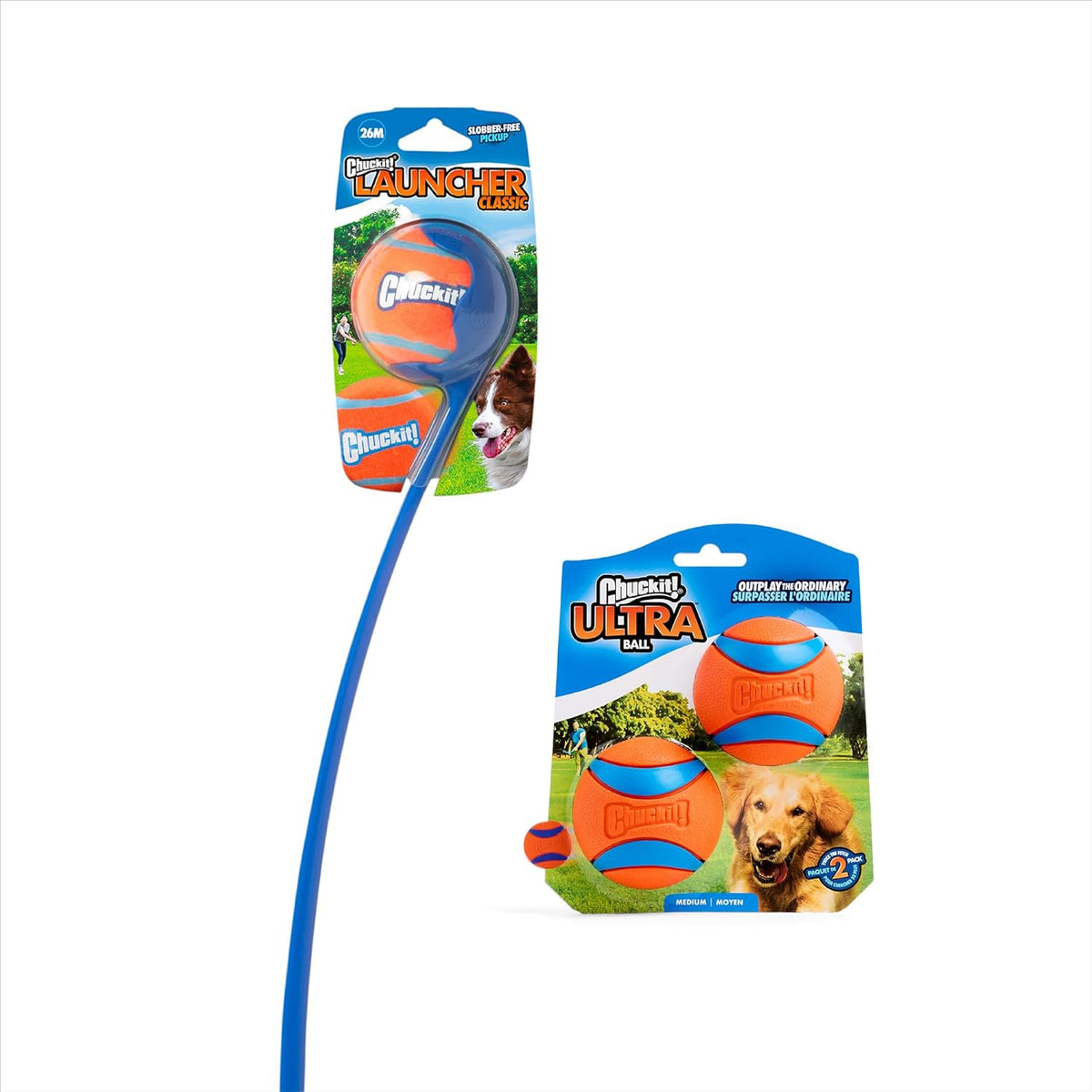 chuckit! ultra ball and launcher bundle, classic 26m shown in use