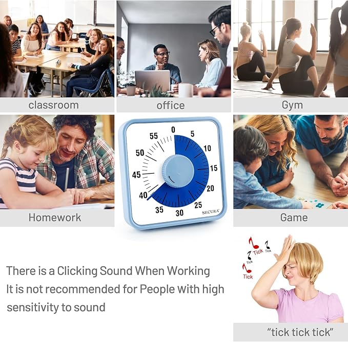Secura 7.5 Inch Visual Timer, 60 Minute Visual Oversize Countdown Timer - Image 4