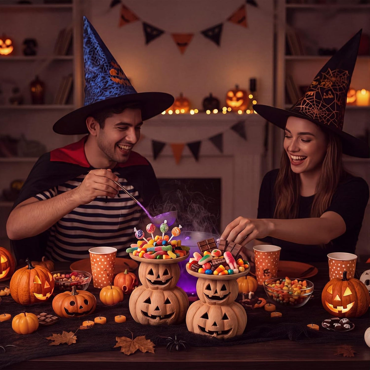 2 Pcs Halloween Terracotta Pumpkin Candle Holder Jack O Lantern Table Decor