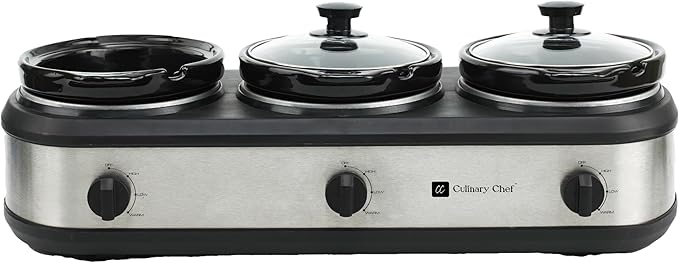 CULINARY CHEF, Triple Slow Cooker, Buffet Server 3 Pot, Food Warmer - Image 3
