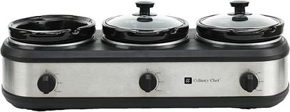 CULINARY CHEF, Triple Slow Cooker, Buffet Server 3 Pot, Food Warmer - Image 3