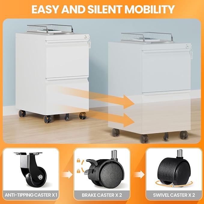 2 Drawer File Cabinet with Lock, Rolling File Cabinets - Image 4