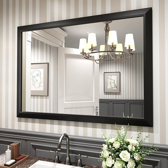 Amorho Black Bathroom Mirror, 48x35 Inch Thick Metal Framed Wall Mirrors by Amorho