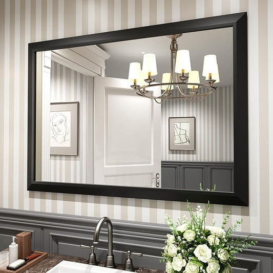Amorho Black Bathroom Mirror, 48x35 Inch Thick Metal Framed Wall Mirrors by Amorho