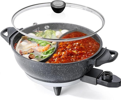 TWIN™ Electric Hot Pot with Divider | EvenHeat Cast Aluminum Non-Stick Pot by SENSCHEF