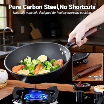Carbon Steel Wok Pan, Nitrided Pre-Seasoned Round Bottom Woks & Stir-Fry Pans - Image 9