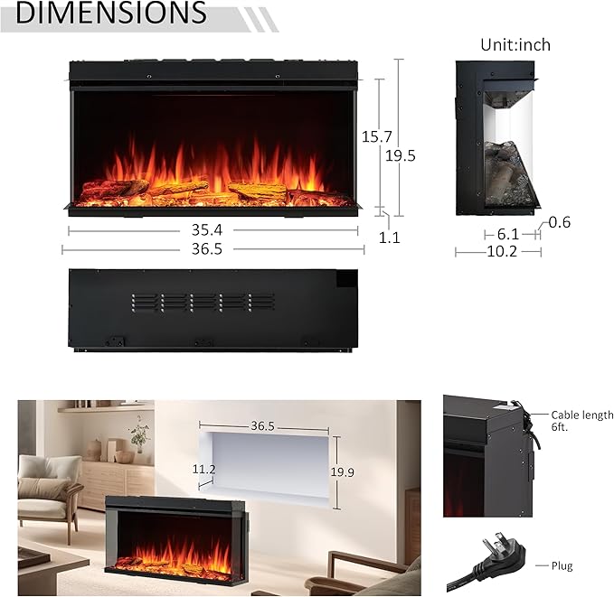 LegendFlame 35" W Smart Build in Electric Fireplace Insert, 1-2-3 Sided View - Image 6