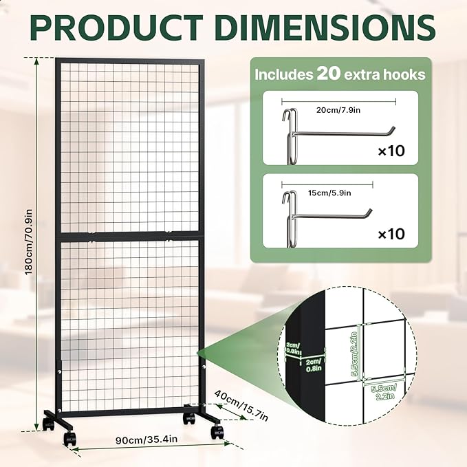 Maeklon 3 Pack Grid Wall Panel Rack, 3x6 Ft Metal Gridwall Display Stand - Image 2
