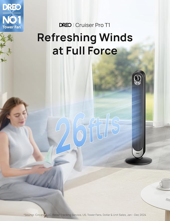 Dreo Smart Tower Fan WiFi Voice Control, Works - Image 2