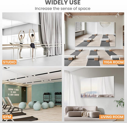 pertetey 65 x 30 in Home Gym Mirrors, Frameless, 3-Pack | Tempered Glass, Full Body View, Wall Mounted for Yoga, Exercise, Dance Studio