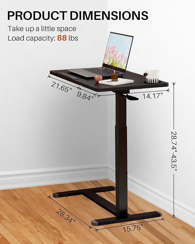 Overbed Table with Wheels, Pneumatic Height Adjustable Overbed Bedside Table - Image 2
