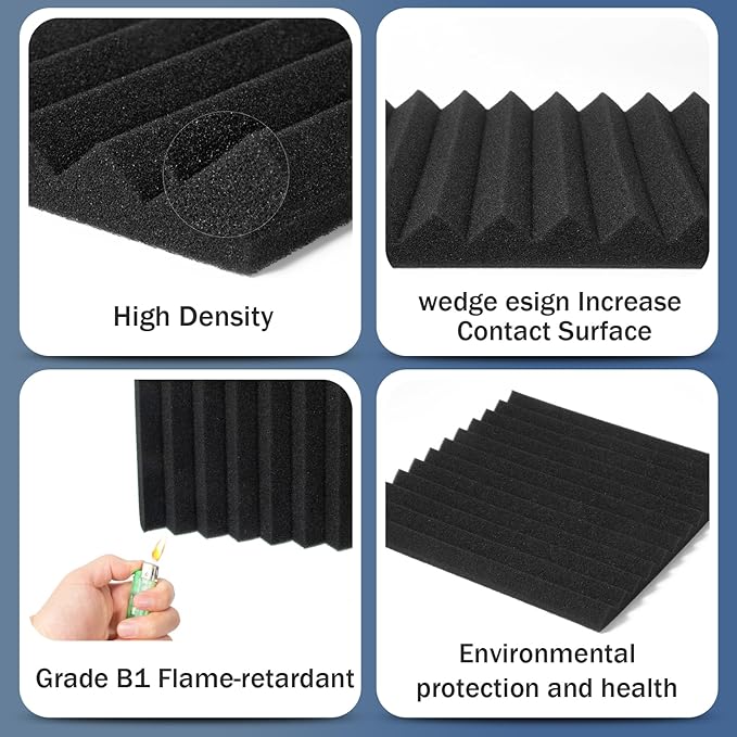 50 Pack Acoustic Foam Panels 1" X 12" X 12" Wedge Soundproof Studio Foam - Image 3