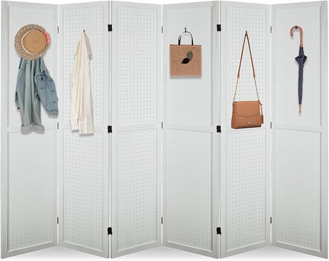ECOMEX 6 Panel Room Divider, 5.6Ft Pegboard Display Wooden Room Divider Folding by ECOMEX
