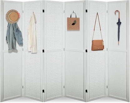 ECOMEX 6 Panel Room Divider, 5.6Ft Pegboard Display Wooden Room Divider Folding by ECOMEX