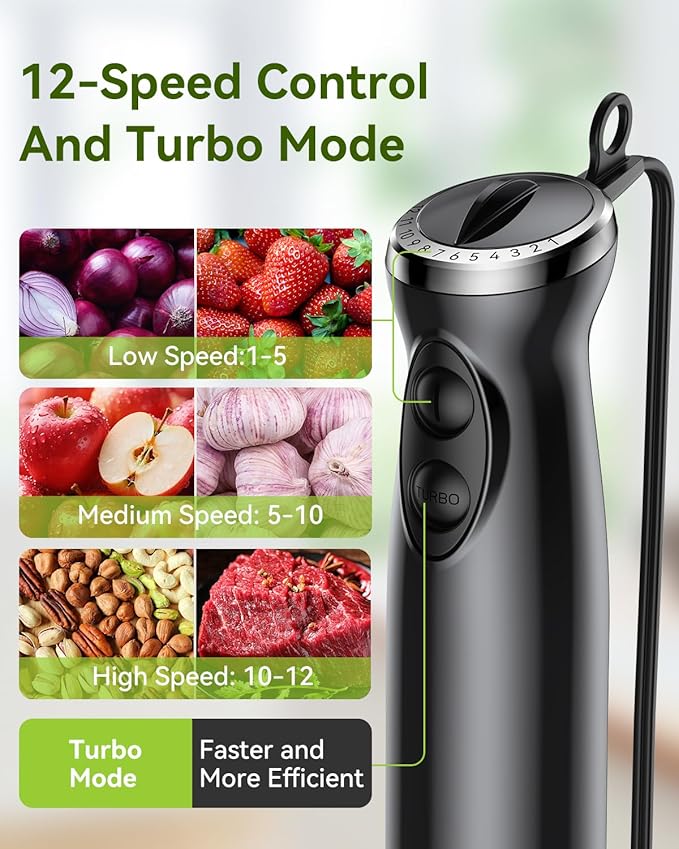 Immersion Blender Handheld Hand Blender, 1000W 5 in 1 Hand Mixer Stick - Image 4