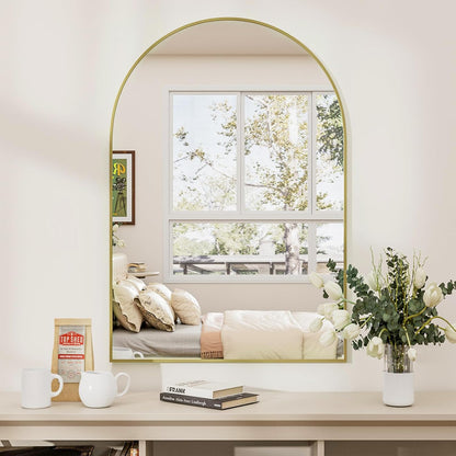 Rowjut Gold Arched Bathroom Mirror for Wall-36"X24" Wall Mirror for Living Room, Bedroom, Bathroom, Dressing Room Hanging Vanity Mirror for Wall Decoration