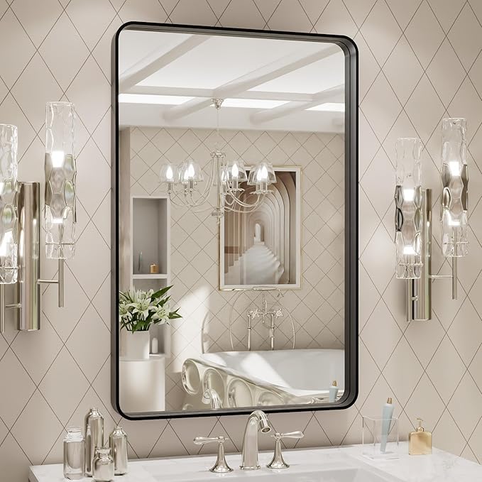 LOAAO 20X30 Inch Black Metal Framed Bathroom Mirror by LOAAO