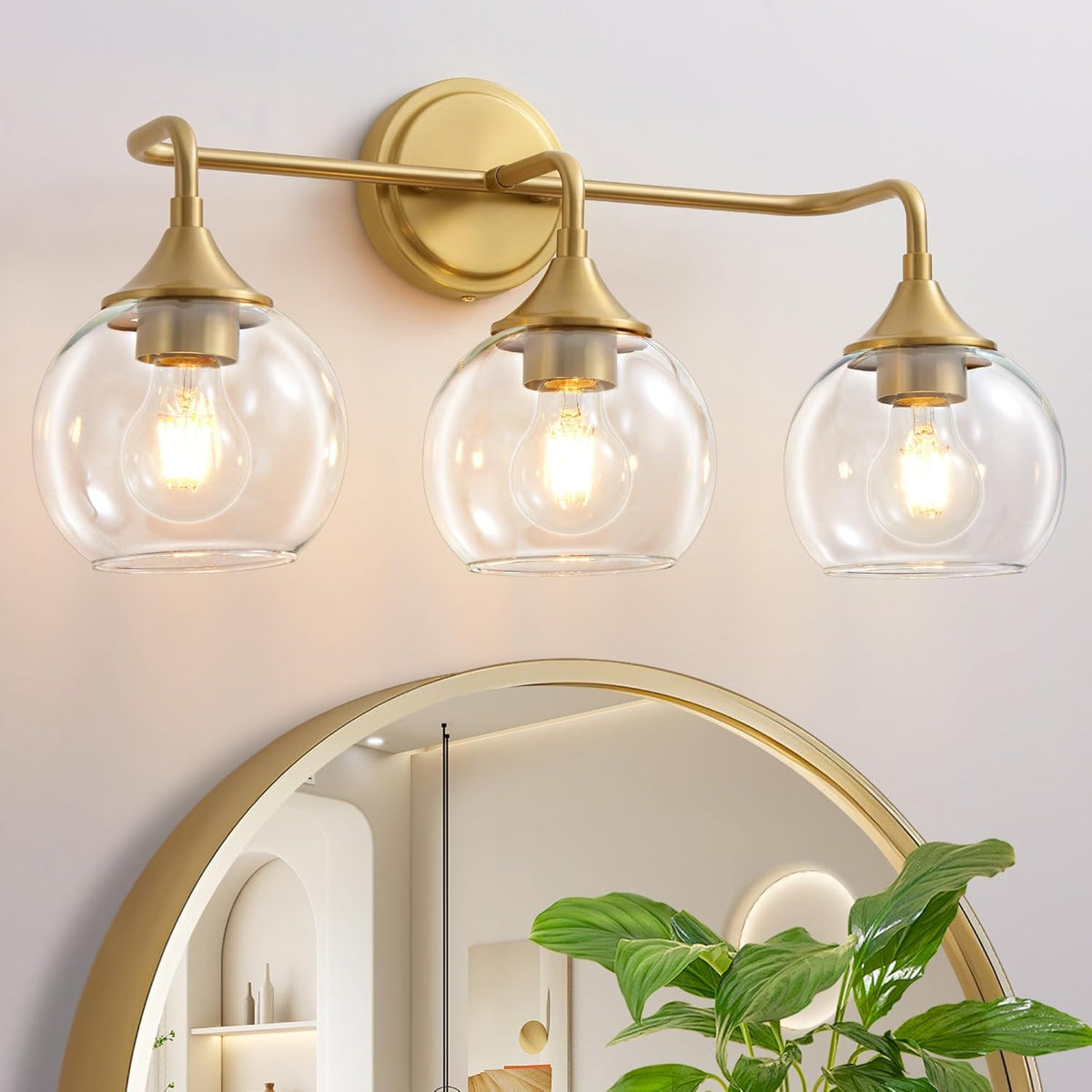 Gold Bathroom Light Fixtures 3-Light Farmhouse Vanity Light 22"