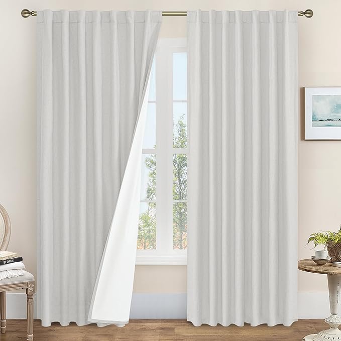 LAMIT 100% Blackout Linen Curtains 84 Inches Long, Linen Textured Living Room by LAMIT
