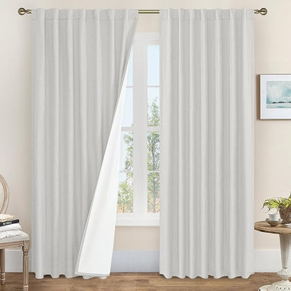 LAMIT 100% Blackout Linen Curtains 84 Inches Long, Linen Textured Living Room by LAMIT